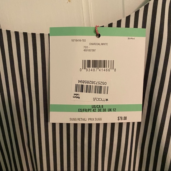 Grey and white striped button up dress with tie - Picture 4 of 10